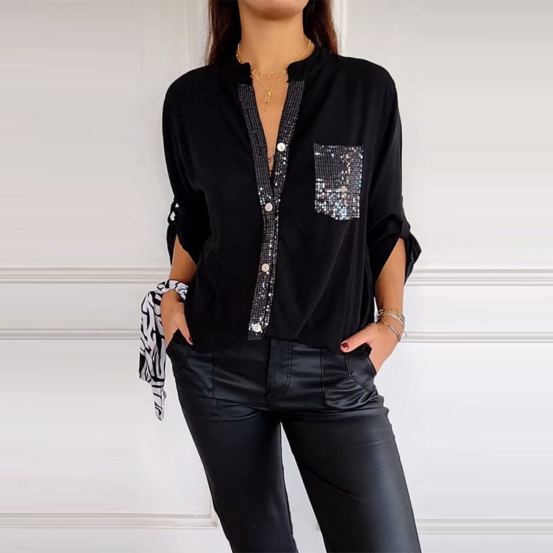 VERITY | BUTTON-UP-HEMD MIT PAILLETTENBESATZ