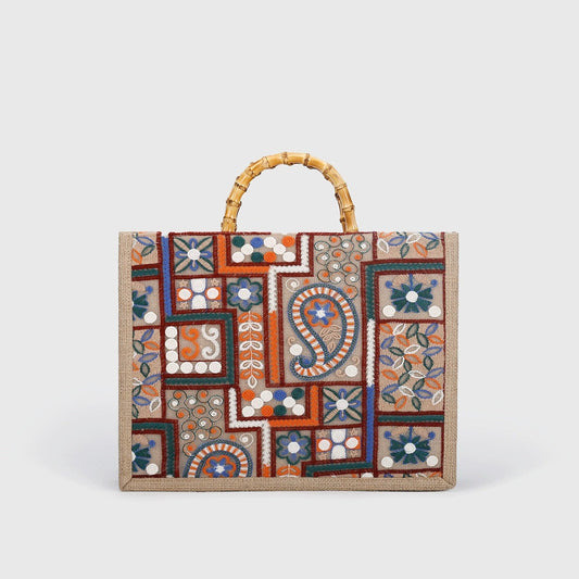 BOHEMIANMOSAIC | BESTICKTE TRAGETASCHE MIT BAMBUSGRIFF