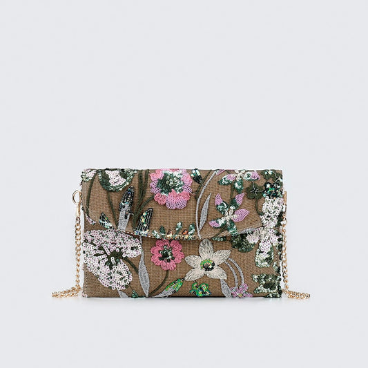 MEADOWBLOOM | BOTANICAL CLUTCH-UMHÄNGETASCHE MIT PAILLETTEN
