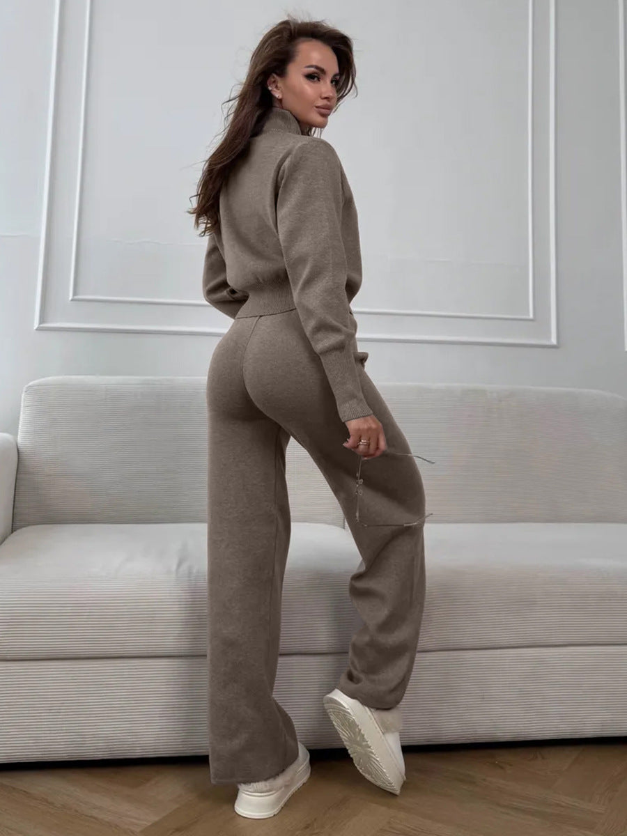 ISLA | 2-TEILIGES STRICKSET – WEITE HOSE MIT KORDELZUG UND REISSVERSCHLUSS-JACKE