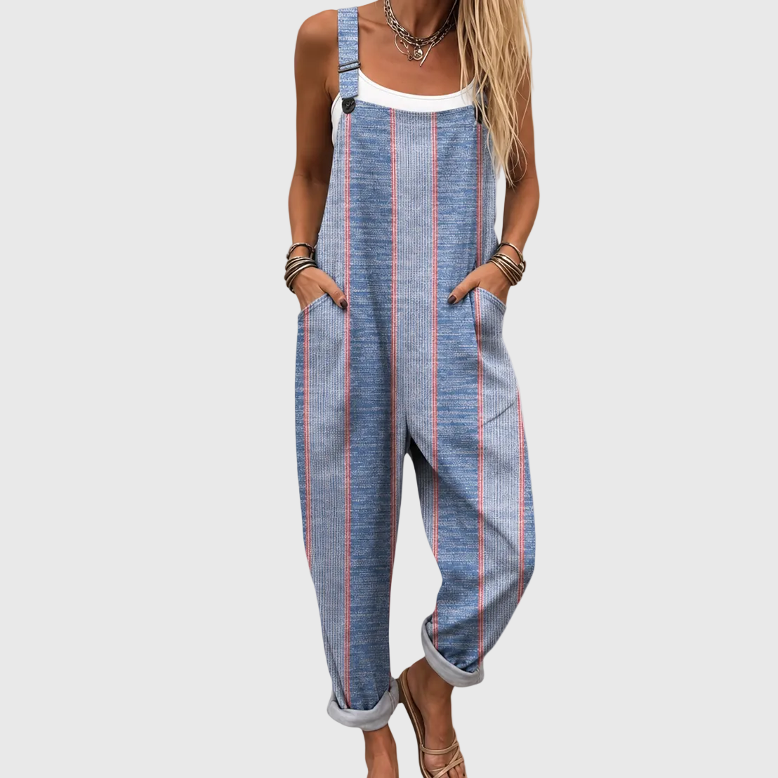 KLASSISCHE BLAU GESTREIFTE LÄSSIGE LATZHOSE