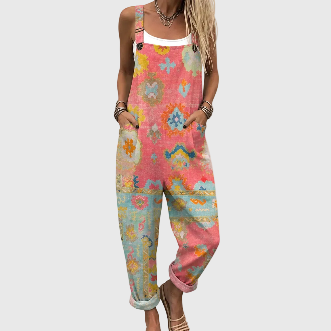 LÄSSIGER JUMPSUIT MIT WEICHEM MOSAIKMUSTER
