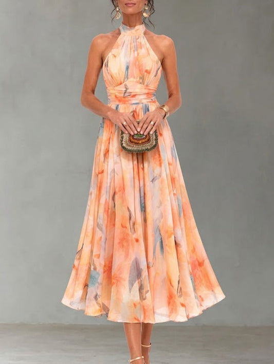 ROSE | HALTERNECK-KLEID MIT AQUARELL-PRINT