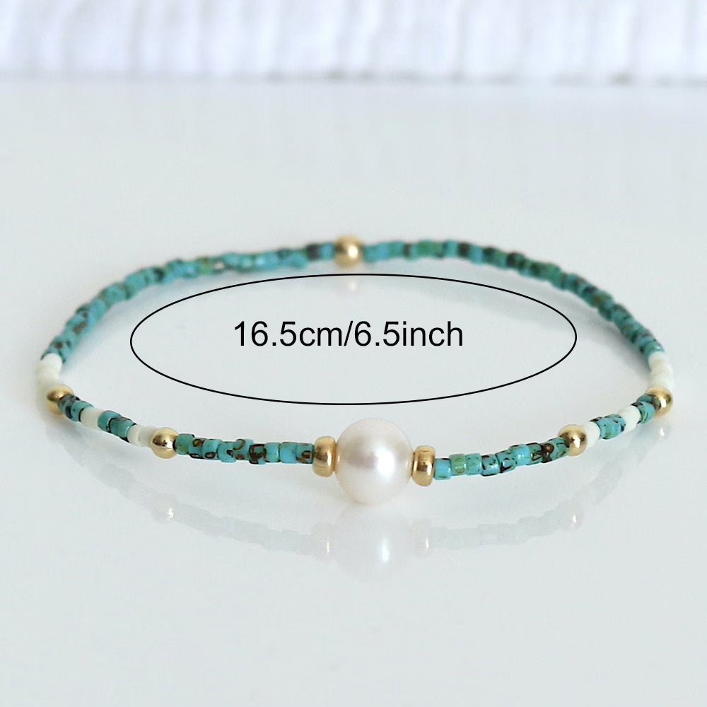 TESSA | MINIMALISTISCHES TÜRKIS- UND PERLENARMBAND