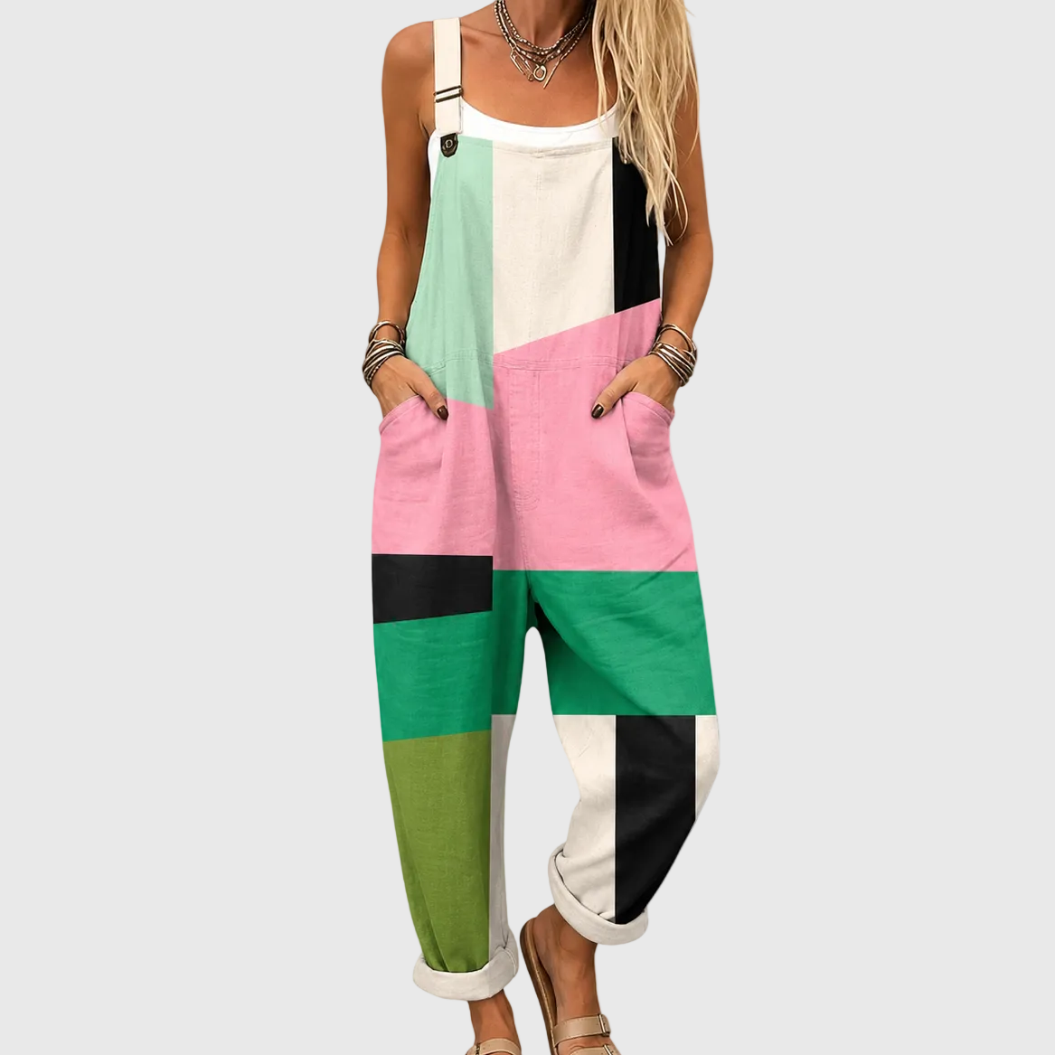 JUMPSUIT MIT SANFTEM COLOR-BLOCKING UND MODERNER OPTIK