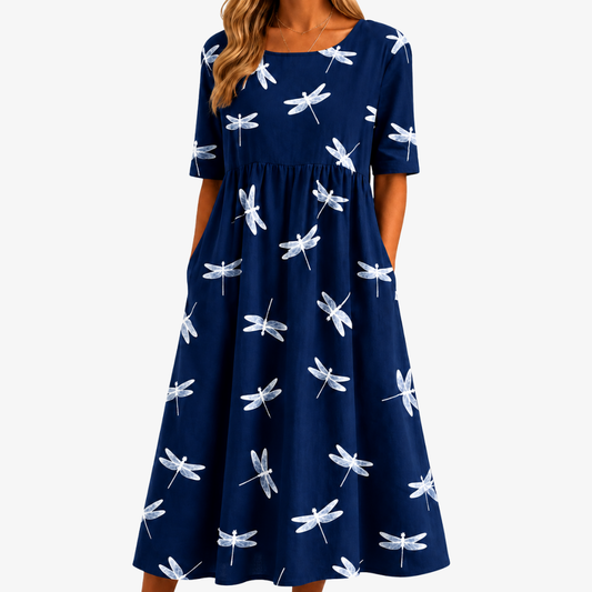 ISABELLA | DRAGONFLY BREEZE MIDI-KLEID MIT TASCHEN