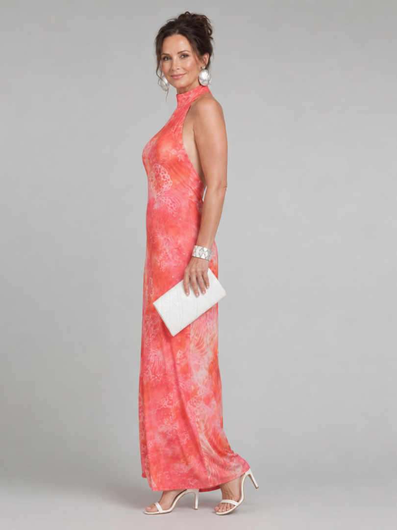 CORALINE | MAXIKLEID MIT HALTERNECK-AUSSCHNITT UND DRUCKMUSTER