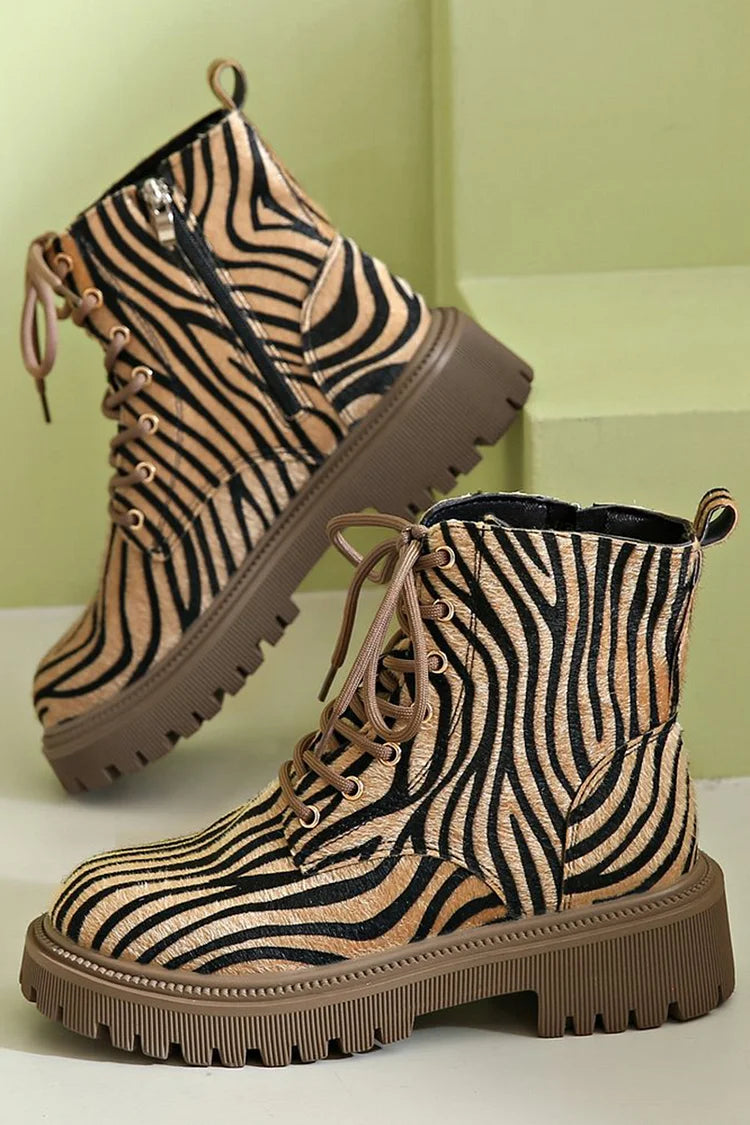 STELLA | BOLD ZEBRA LACE-UP BOOTS