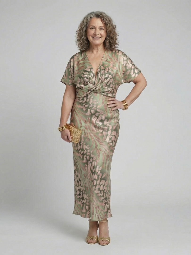 VIVETTE | MIDI-KLEID MIT ABSTRACT-PRINT UND TAILLENKNOTEN