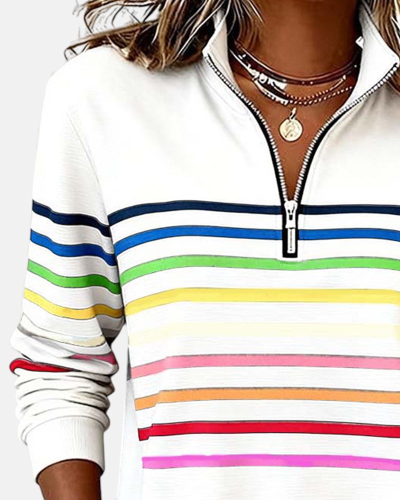 SERENELLE | REGENBOGEN-GESTREIFTES ZIP-SWEATSHIRT