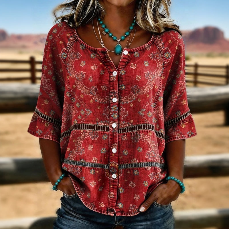 HARRIET | VINTAGE-BLUSE MIT ETHNO-PRINT