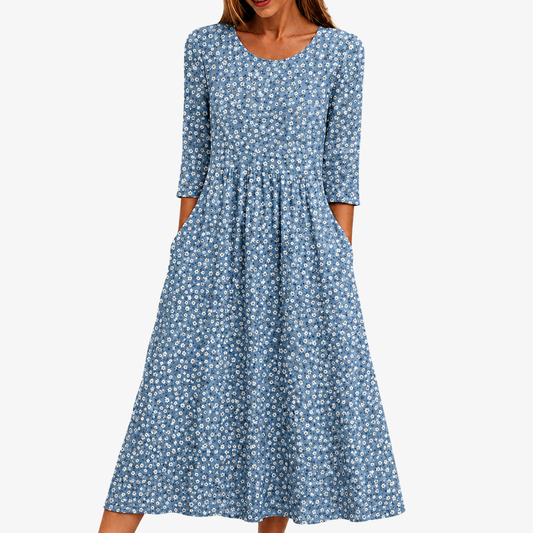 ISLA | BLUE DAISY GARDEN MAXI-KLEID MIT TASCHEN