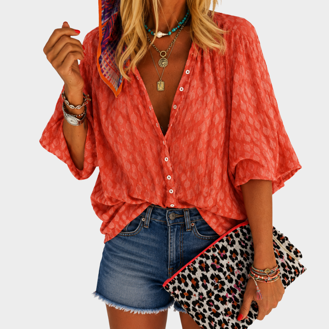 CHLOE | KNÖPFBARE BLUSE CORAL BREEZE