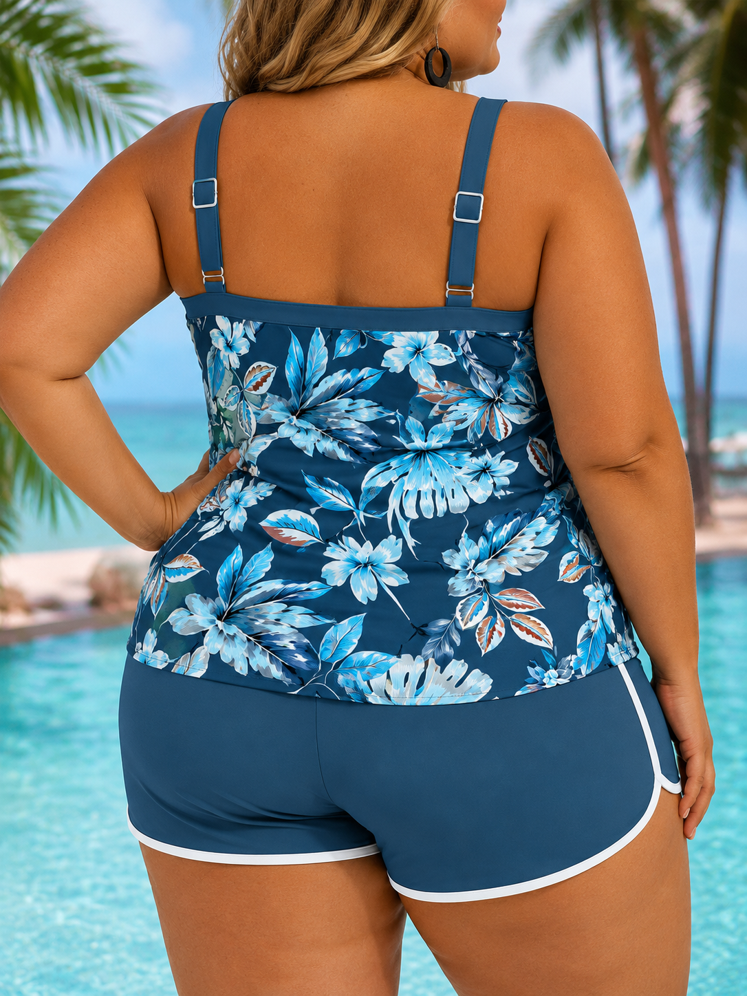 IMKE | PLUS SIZE ÄRMELLOSER TANKINI MIT U-AUSSCHNITT UND DRUCKMUSTER