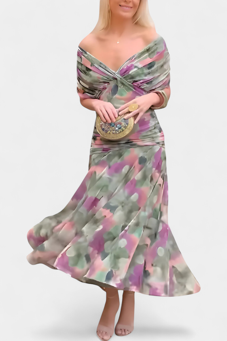 PENELOPE | LANGES BLUMIGES V-AUSSCHNITT-KLEID