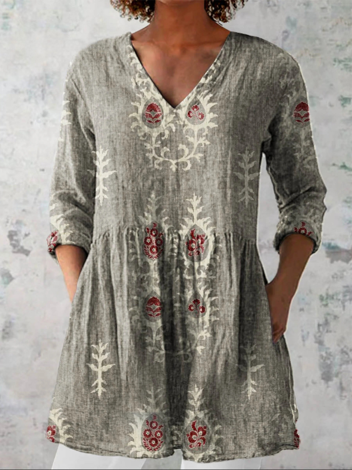 ELISE | LANGE BLUSE MIT V-AUSSCHNITT