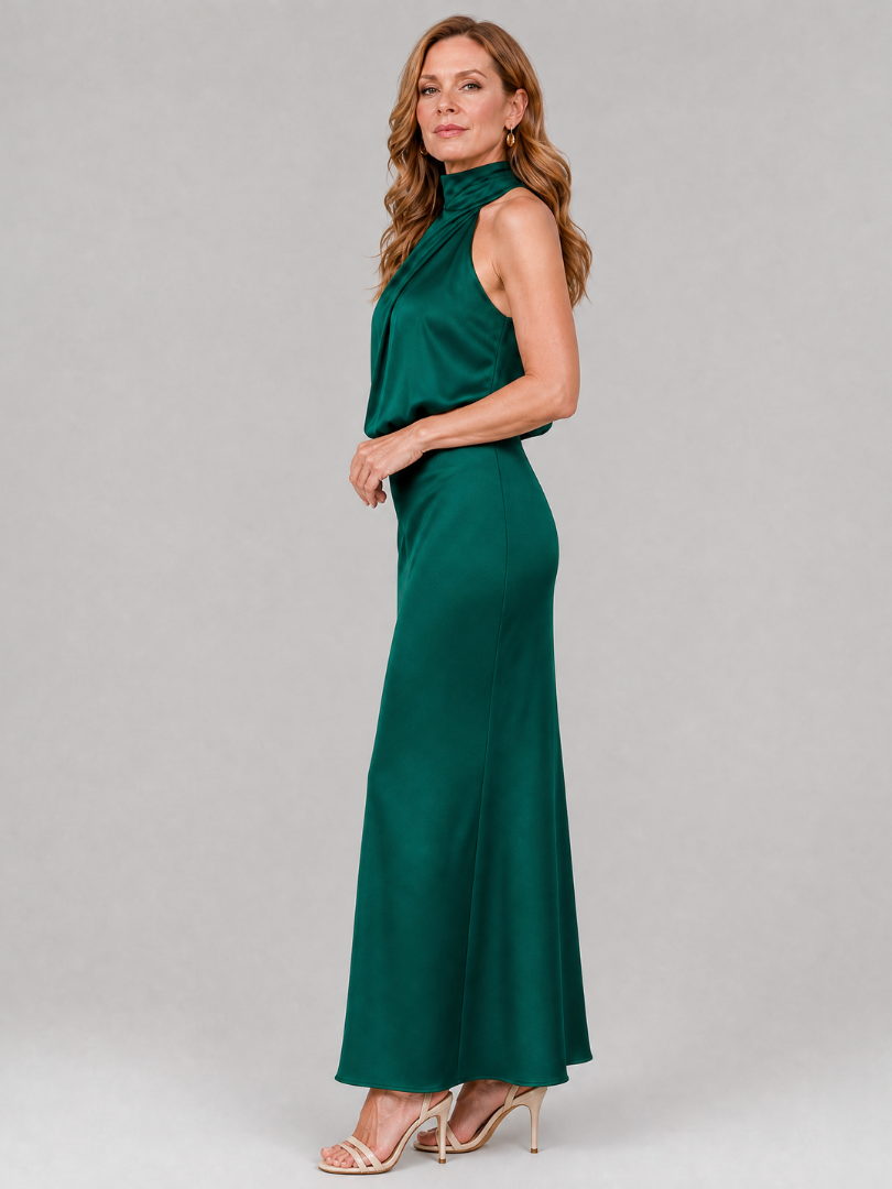 NOPAL | ÄRMELLOSES MIDI-KLEID MIT WASSERFALLAUSSCHNITT