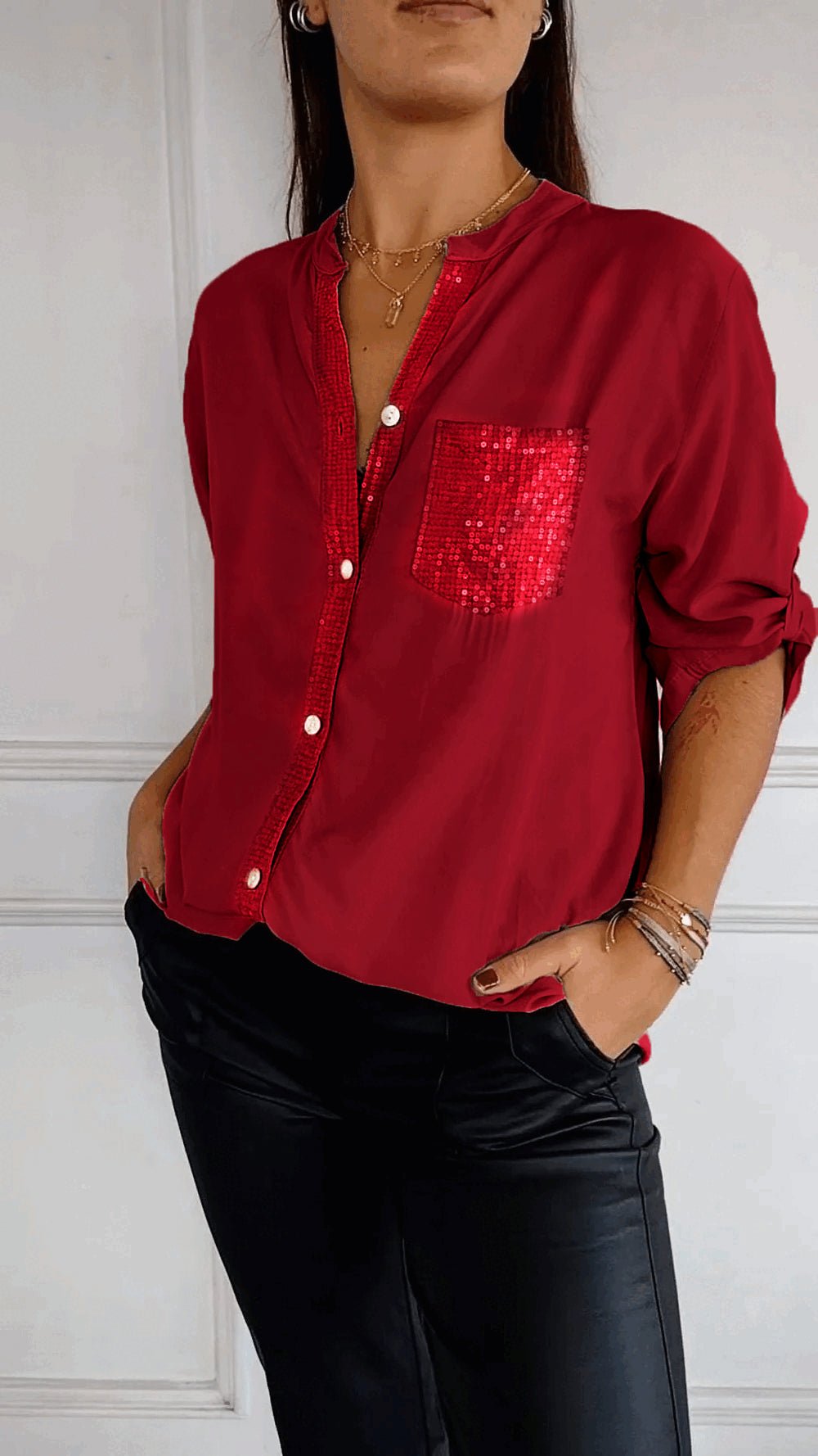 VERITY | BUTTON-UP-HEMD MIT PAILLETTENBESATZ
