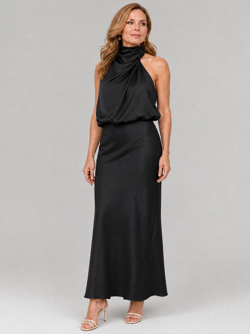 NOPAL | ÄRMELLOSES MIDI-KLEID MIT WASSERFALLAUSSCHNITT