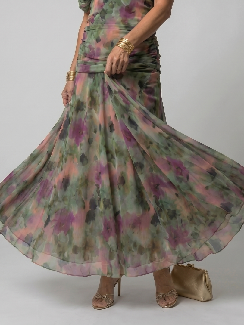 CALEN | SCHULTERFREIES MIDI-KLEID MIT FALLENDEM SCHNITT