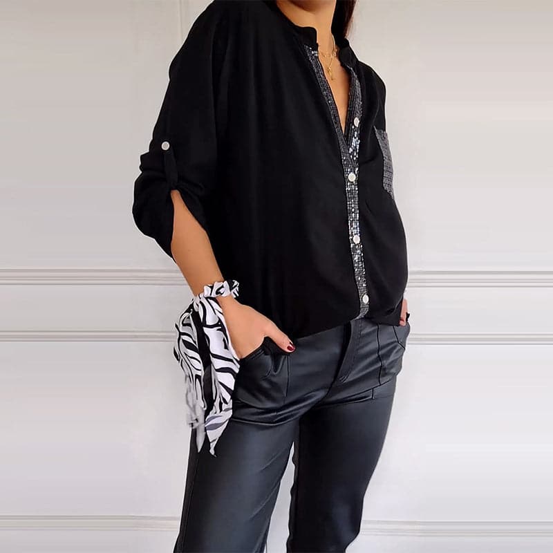 VERITY | BUTTON-UP-HEMD MIT PAILLETTENBESATZ