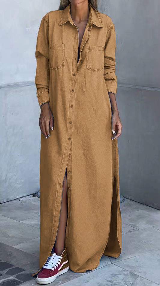 DINAH | LANGÄRMELIGES JEANSKLEID MIT REVERSKRAGEN