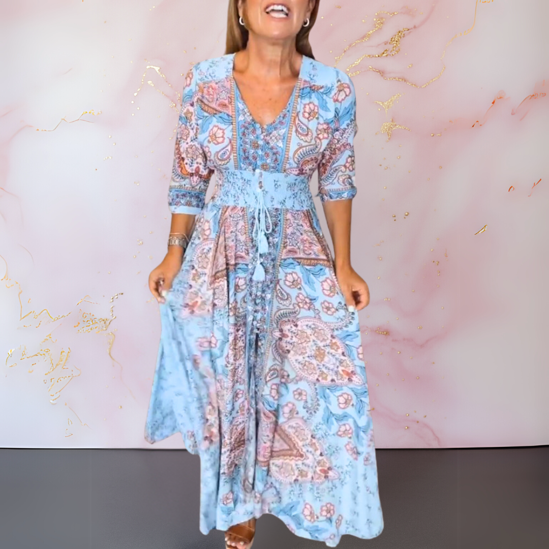 MARGA | ELEGANTES SOMMERKLEID MIT V-AUSSCHNITT