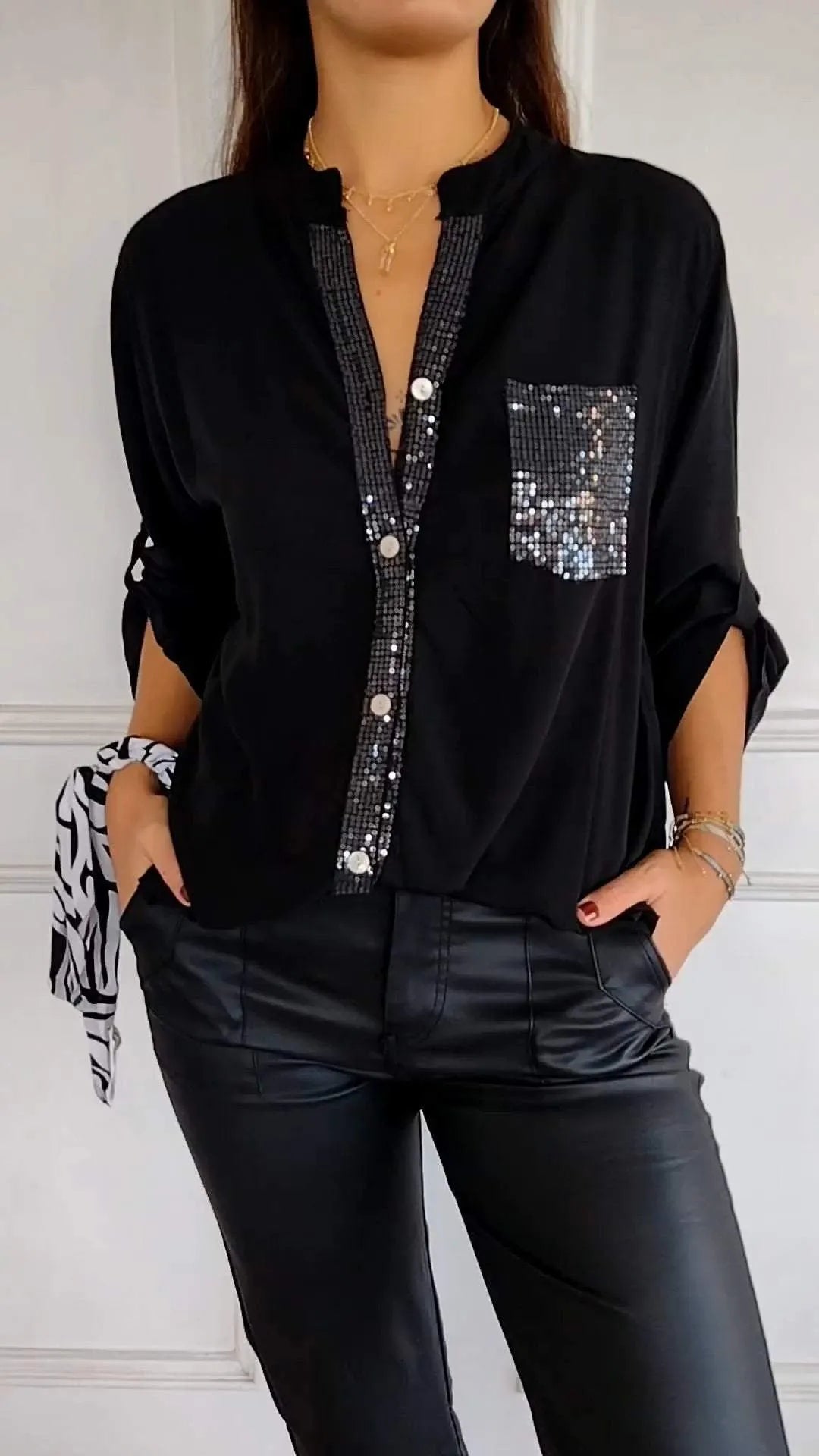 VERITY | BUTTON-UP-HEMD MIT PAILLETTENBESATZ