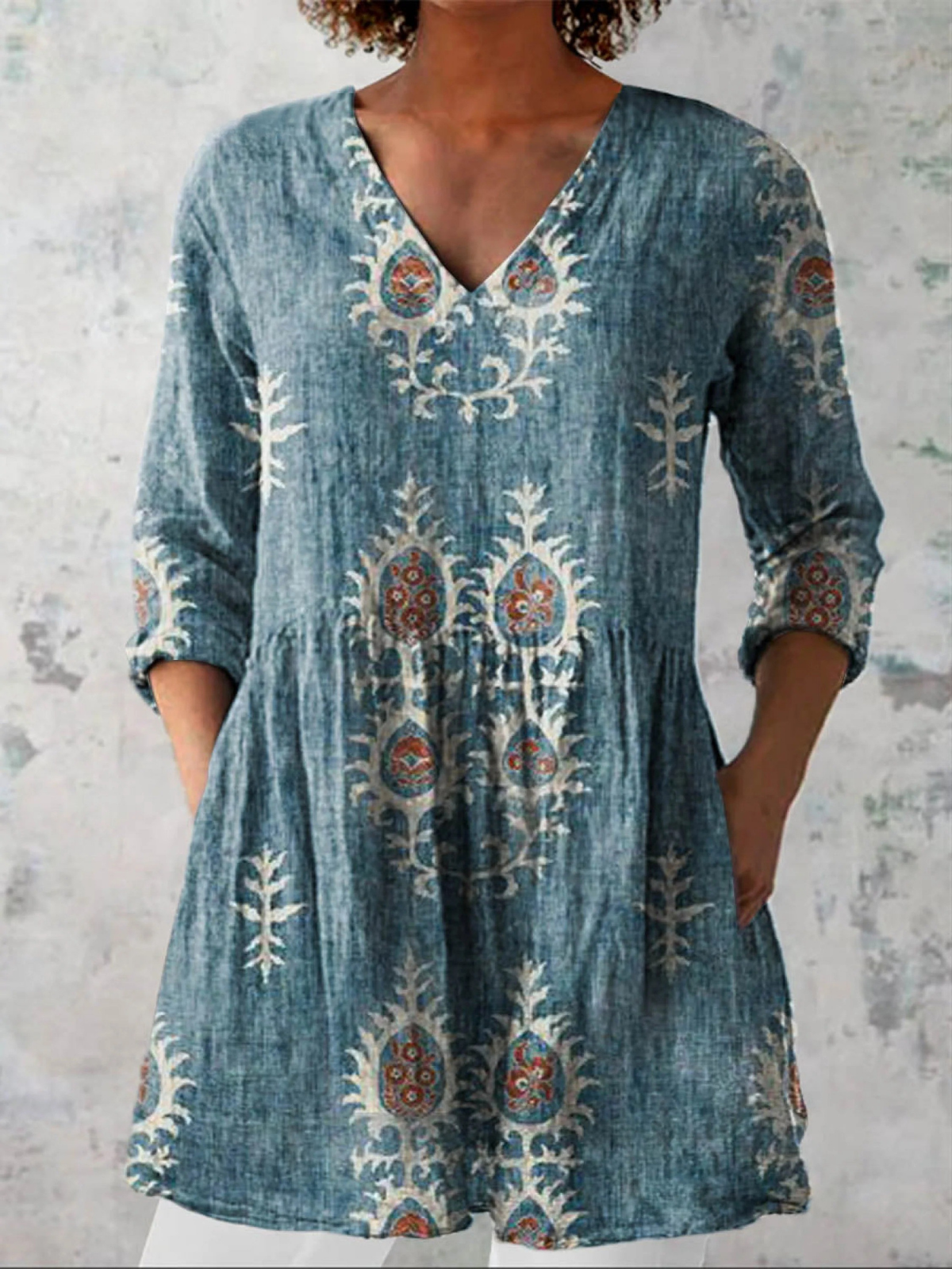 ELISE | LANGE BLUSE MIT V-AUSSCHNITT