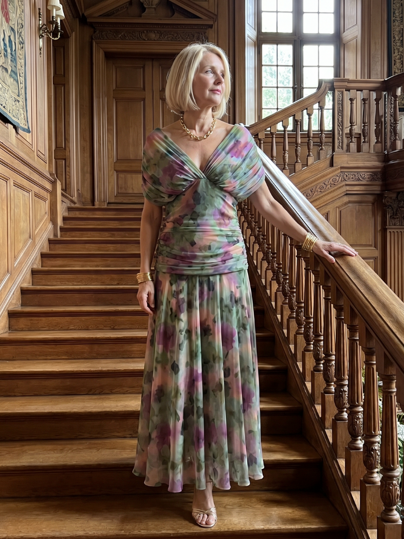 CALEN | SCHULTERFREIES MIDI-KLEID MIT FALLENDEM SCHNITT