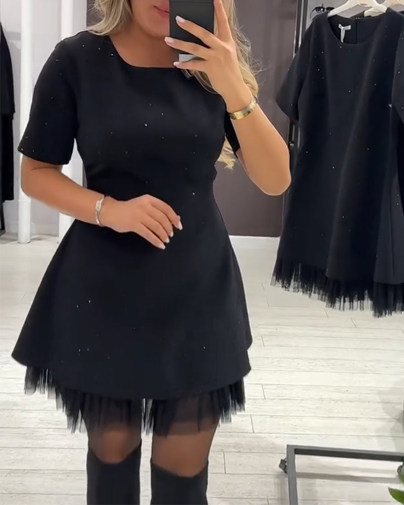 CHRISTEL | MINI-KLEID MIT GLITZERTÜLL-SAUM