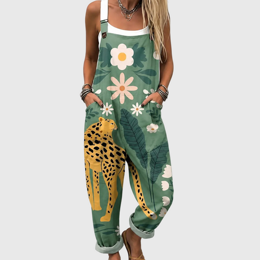 Latzhose mit Leoparden-Blumenmuster