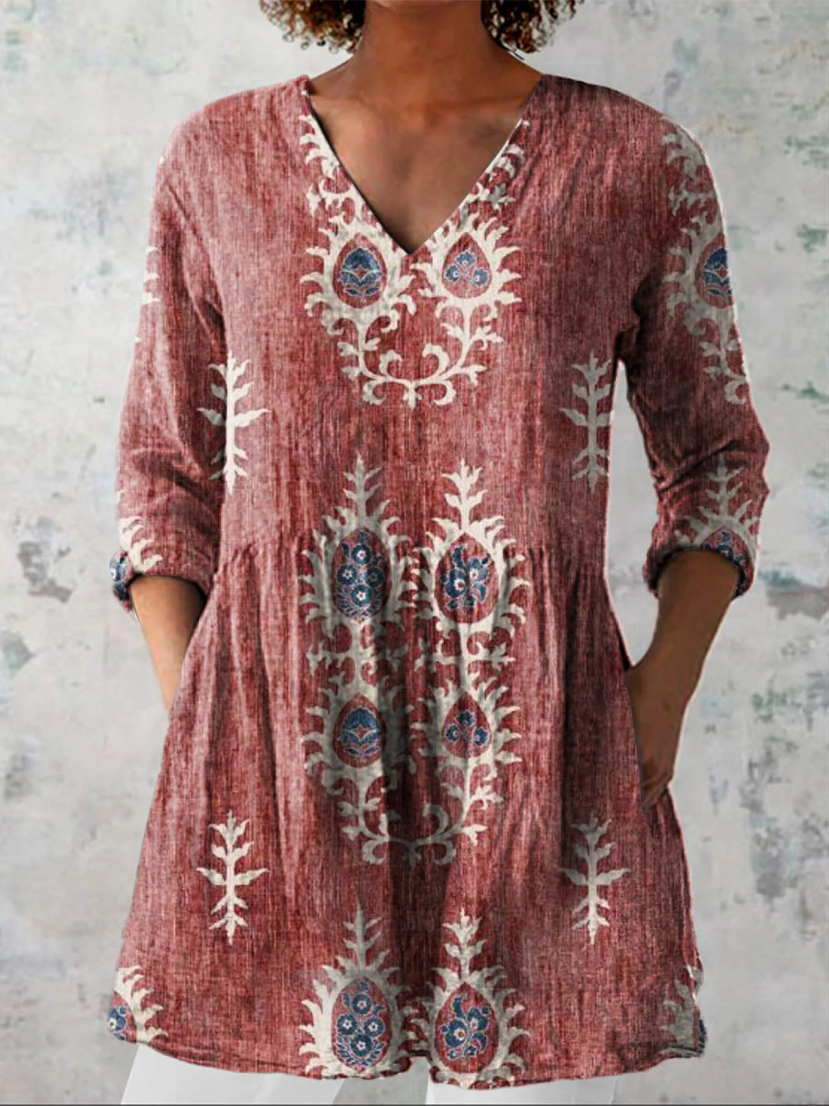 ELISE | LANGE BLUSE MIT V-AUSSCHNITT
