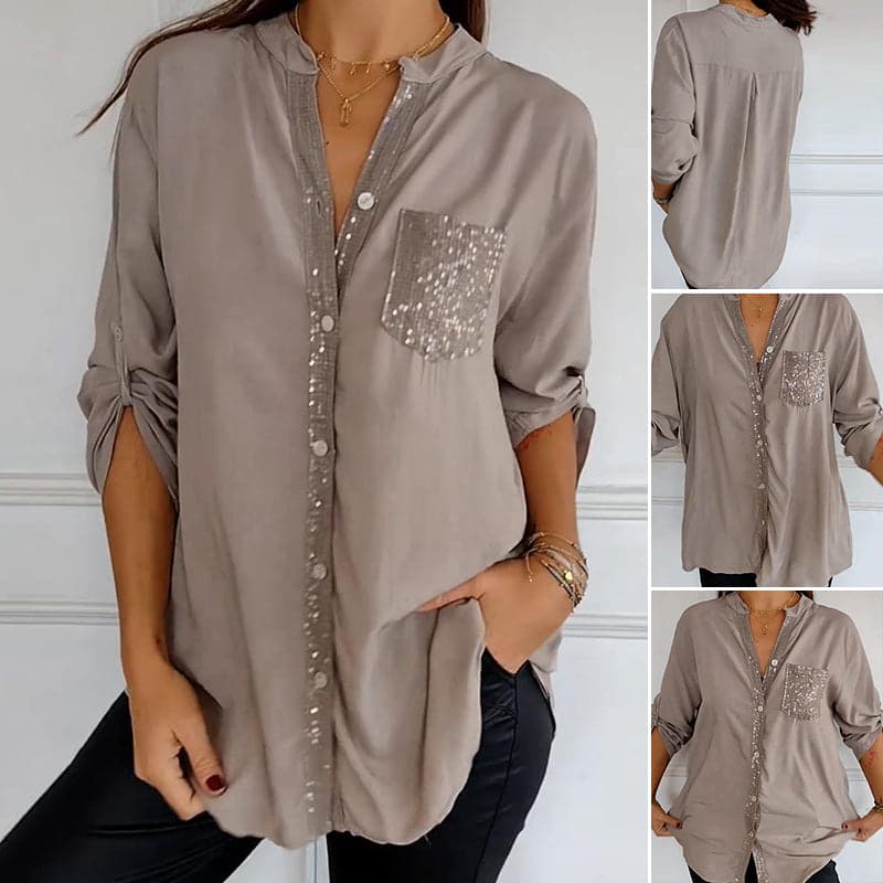 VERITY | BUTTON-UP-HEMD MIT PAILLETTENBESATZ