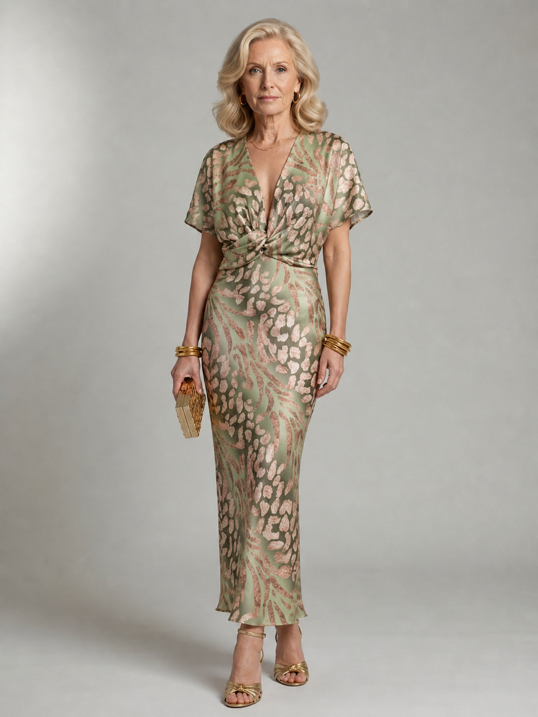 VIVETTE | MIDI-KLEID MIT ABSTRACT-PRINT UND TAILLENKNOTEN