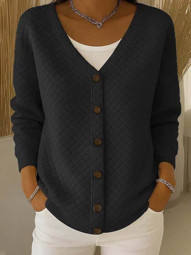LAVERNE | GESTEPPTE KNOPFLEISTEN-STRICKJACKE