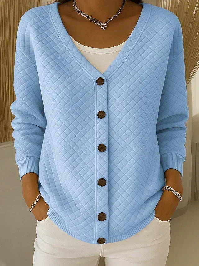 LAVERNE | GESTEPPTE KNOPFLEISTEN-STRICKJACKE
