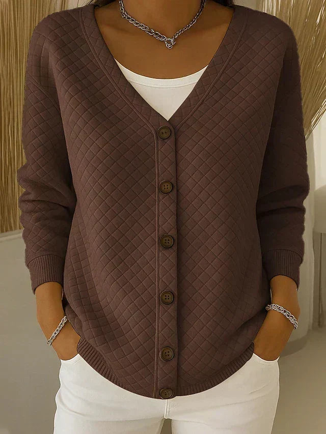 LAVERNE | GESTEPPTE KNOPFLEISTEN-STRICKJACKE