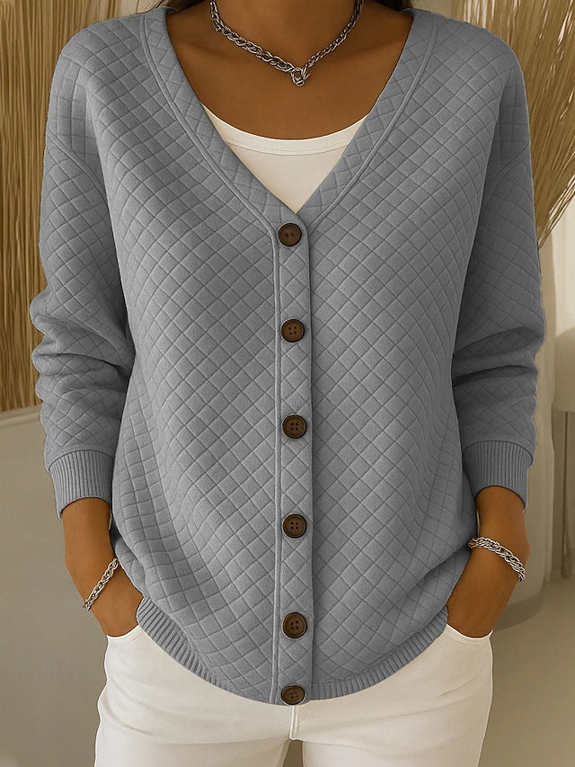 LAVERNE | GESTEPPTE KNOPFLEISTEN-STRICKJACKE