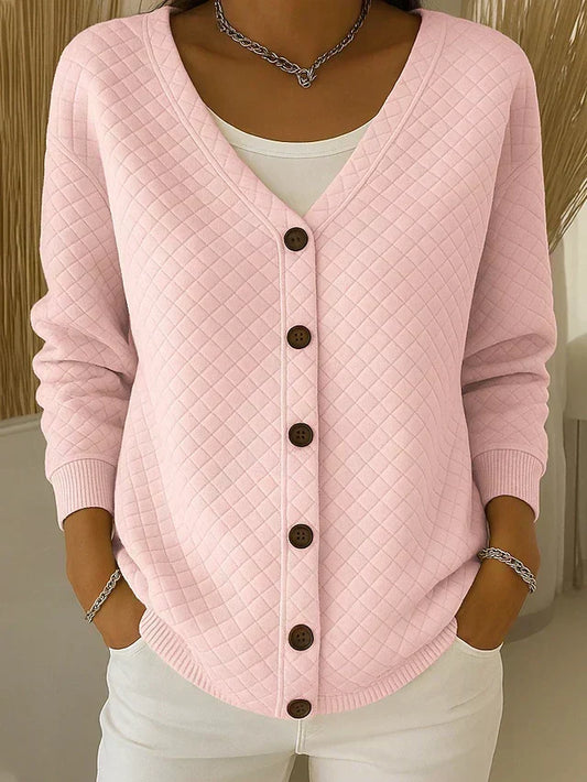 LAVERNE | GESTEPPTE KNOPFLEISTEN-STRICKJACKE