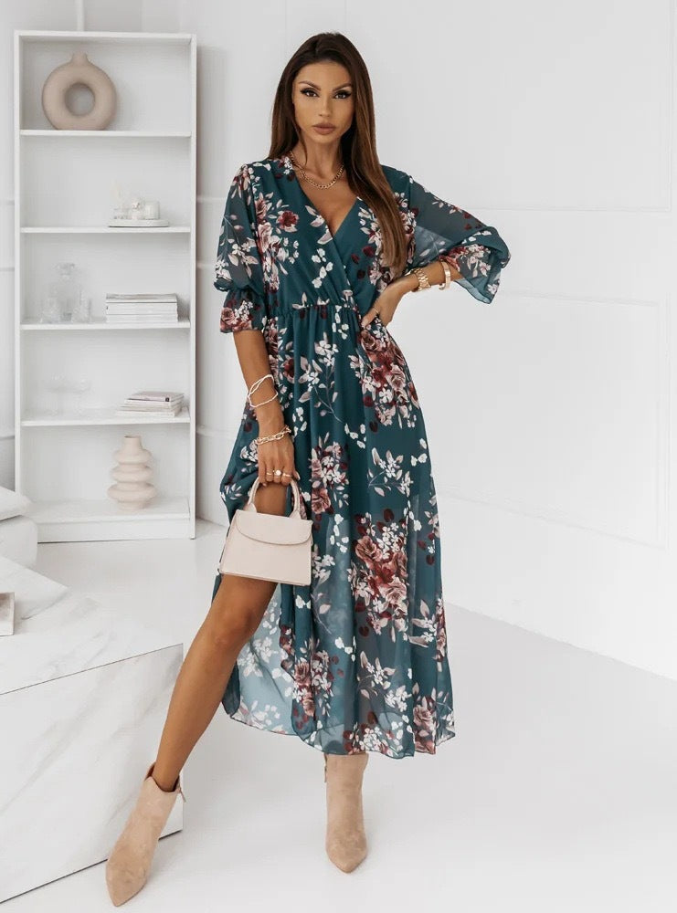 GENEVIEVE | MAXIKLEID MIT BLUMENMUSTER UND WICKELOPTIK