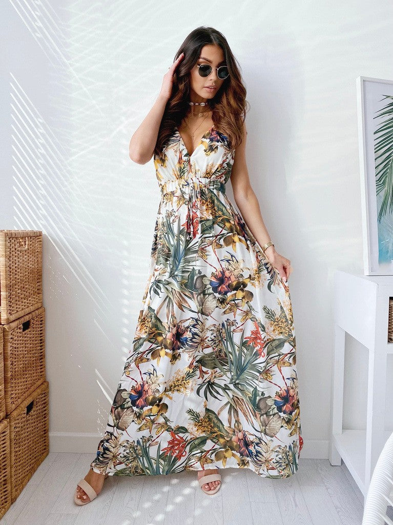 LENORA | MAXIKLEID MIT V-AUSSCHNITT UND TROPENMUSTER