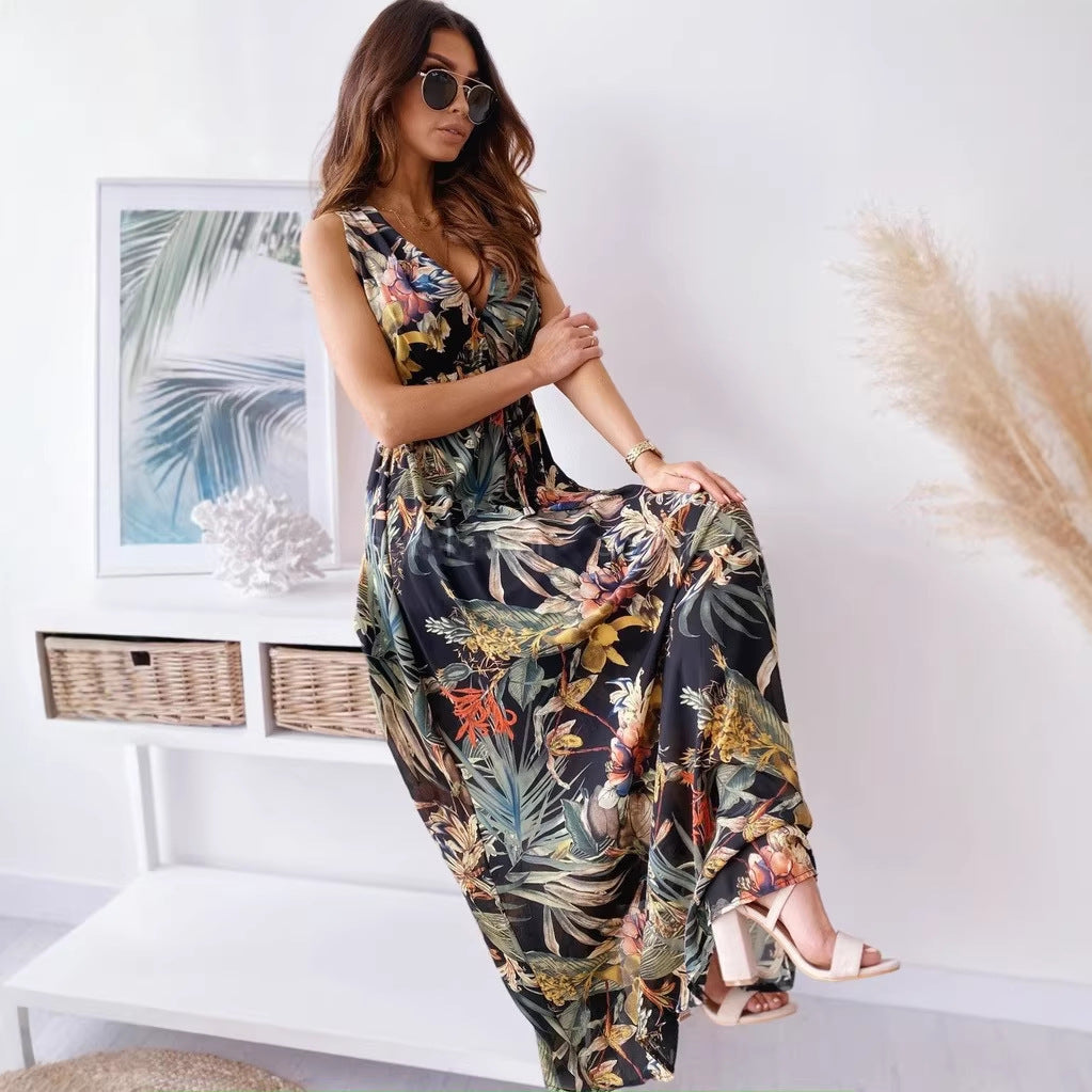 LENORA | MAXIKLEID MIT V-AUSSCHNITT UND TROPENMUSTER