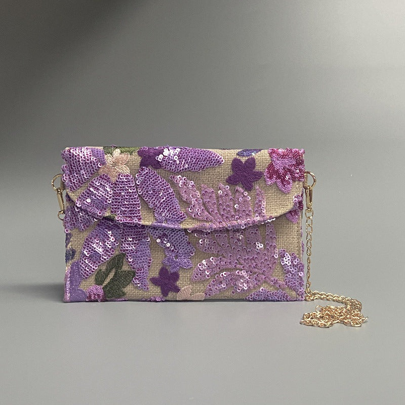 LILACBLOOM | FLORALE PAILLETTEN-CLUTCH-UMHÄNGETASCHE