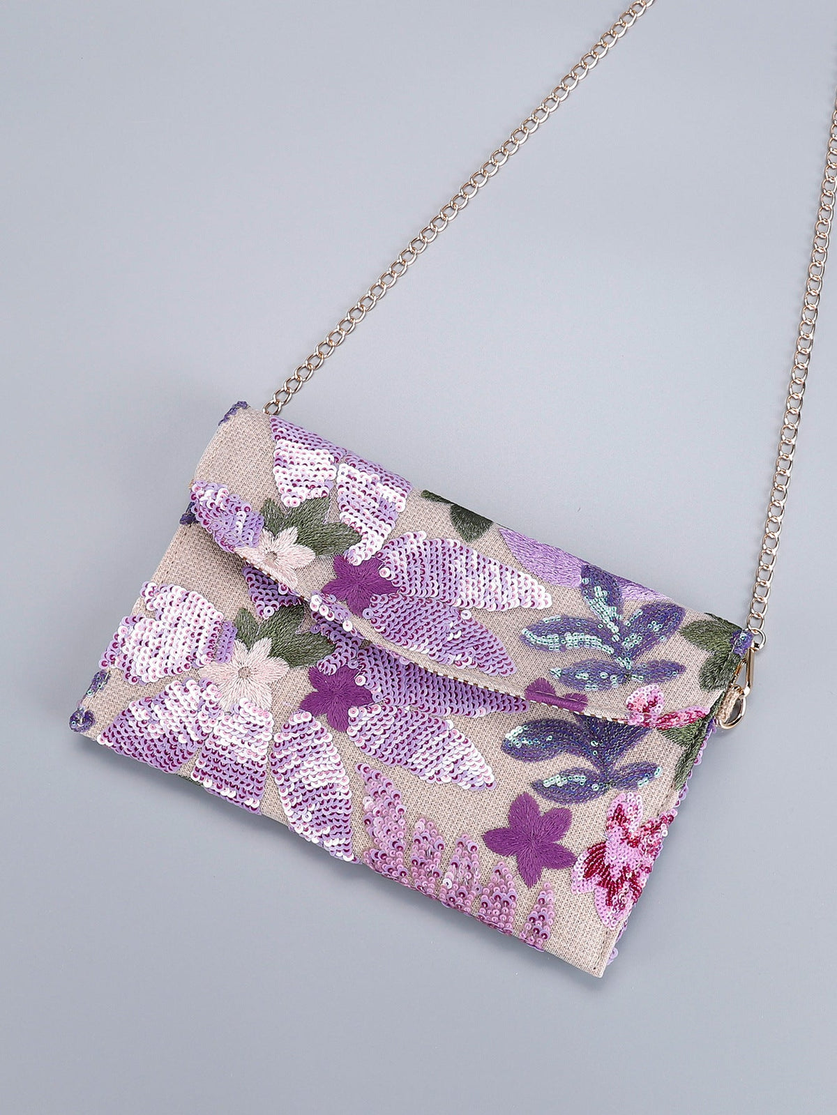 LILACBLOOM | FLORALE PAILLETTEN-CLUTCH-UMHÄNGETASCHE