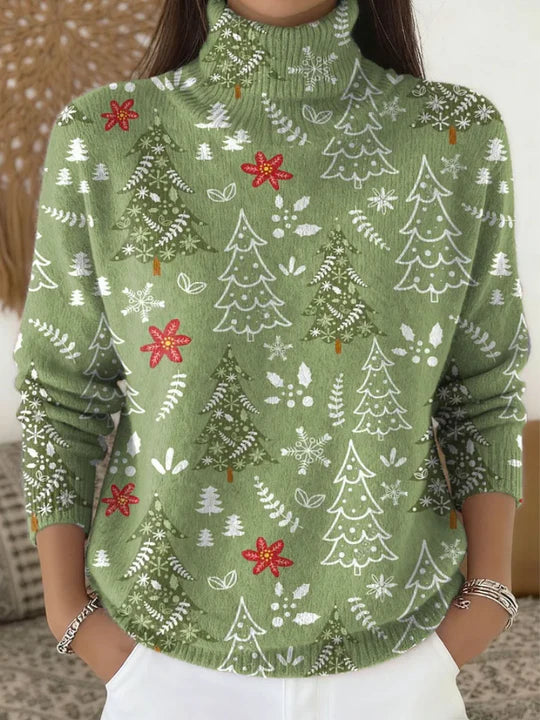 SAMANTHA | WEIHNACHTLICHER ROLLKRAGENPULLOVER MIT BLUMENMUSTER