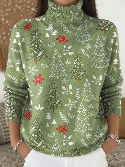 SAMANTHA | WEIHNACHTLICHER ROLLKRAGENPULLOVER MIT BLUMENMUSTER