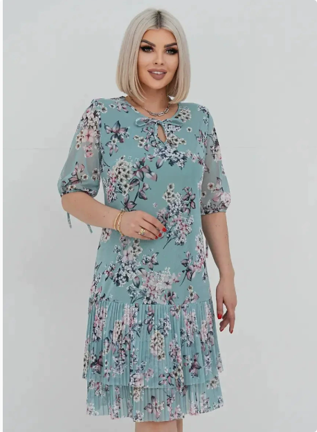 ANTOINETTE | MIDI-KLEID MIT STUFENROCK, PUFFÄRMELN UND FLORALEM CHIFFON-MUSTER