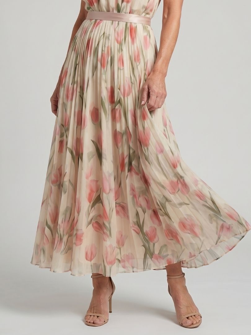 AURELLE | MIDI-KLEID MIT HALTERNECK-AUSSCHNITT UND BLUMENMUSTER