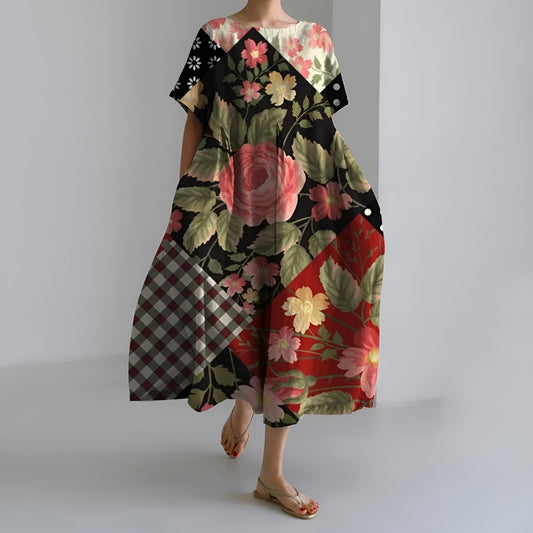 MEERI | KÜNSTLERISCHES MAXIKLEID MIT VINTAGE-BLUMENPRINT UND MÜHELOSER ELEGANZ